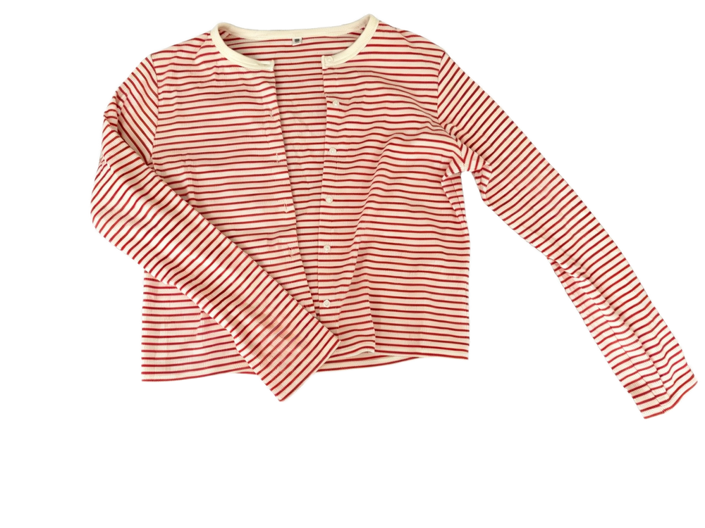 Red striped cardigan
