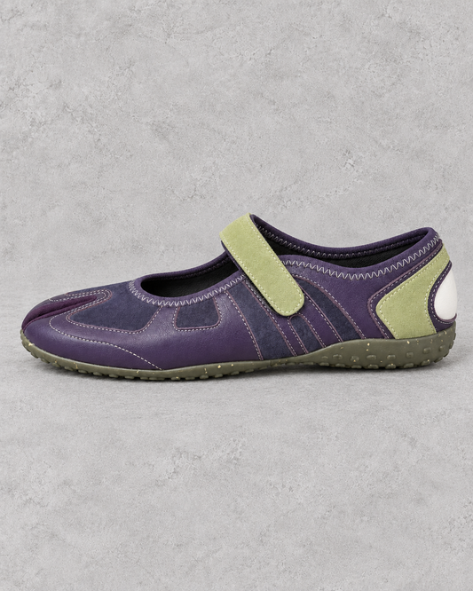 Purple contrast-panel split-toe Mary Jane flats – side view